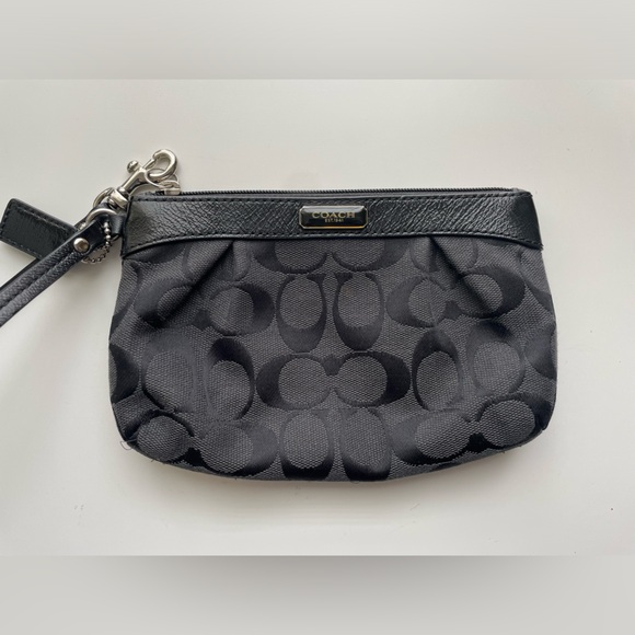 Coach Black Logo Zip Top Wristlet - Picture 1 of 6